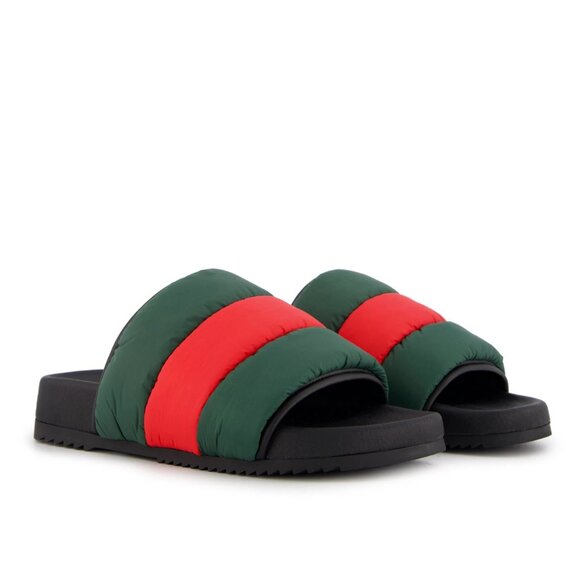 NIB 100% Authentic Gucci Web-Striped padded slides Women's 38/8 $650 - Picture 1 of 6